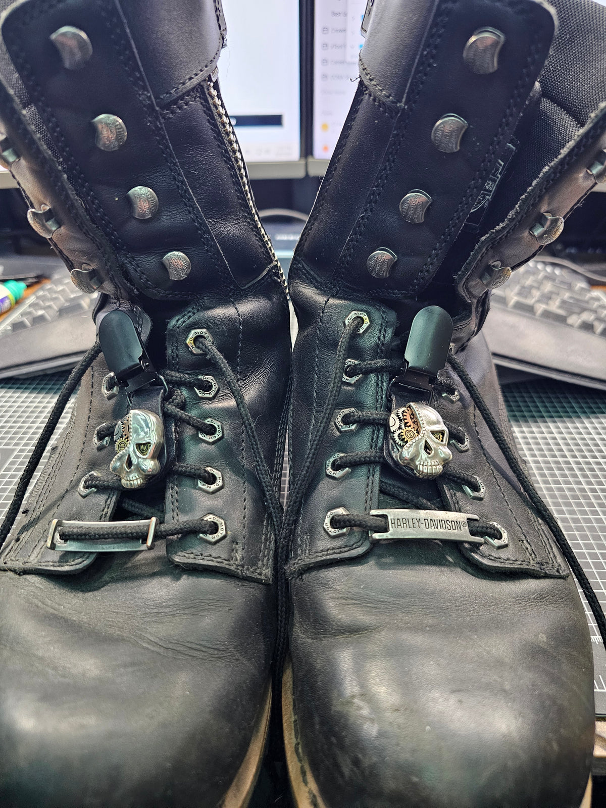 Skull Leather Biker Boot Pant Clips — Lace-Up Style