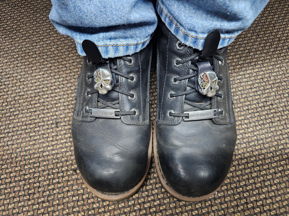 Skull Leather Biker Boot Pant Clips — Lace-Up Style