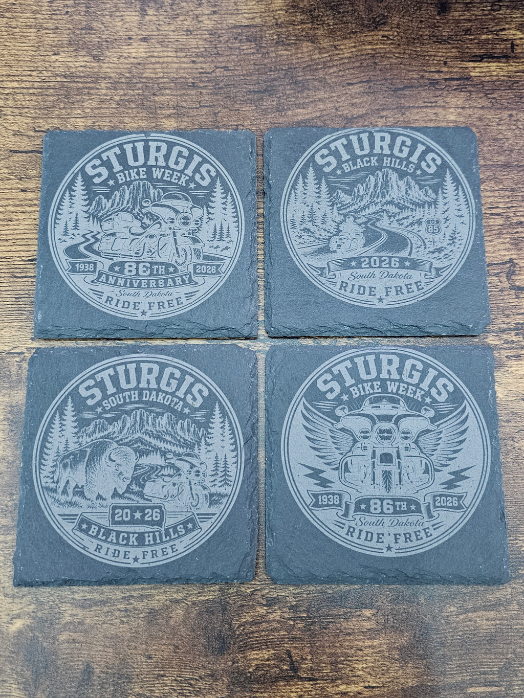 Sturgis 86th Rally — Engraved Slate Coaster Set